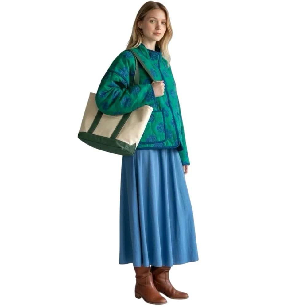 Free People Chloe Jacket Green Blue Quilted